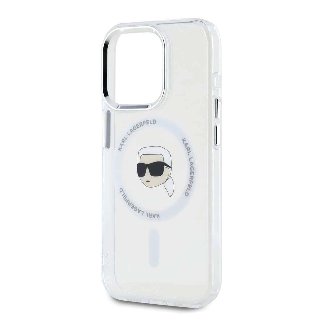 Zadní kryt Karl Lagerfeld IML Karl Head Metal Frame MagSafe pro iPhone 15 Pro Transparent - náhled 4