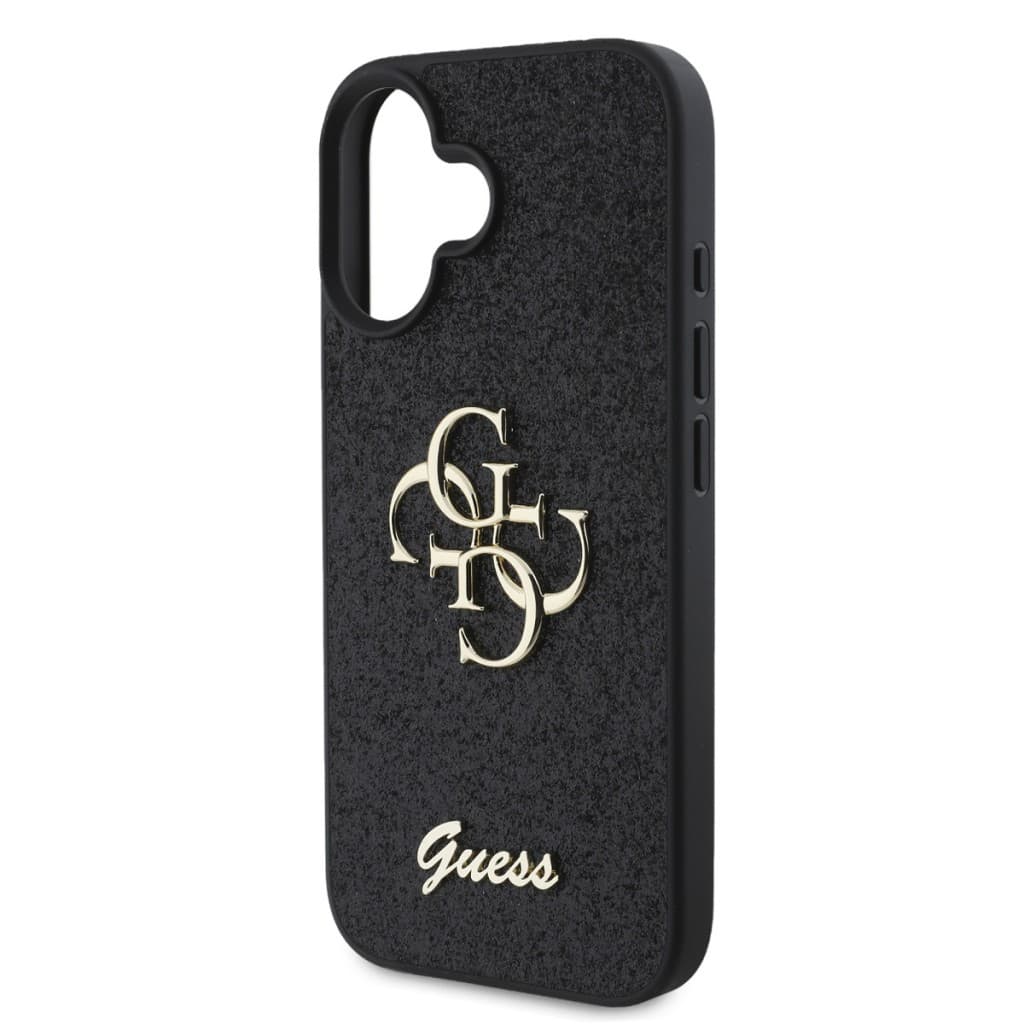 Zadní kryt Guess PU Fixed Glitter 4G Metal Logo pro iPhone 16 Black - náhled 4