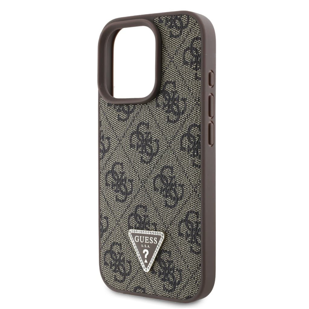 Originální zadní kryt Guess PU 4G Strass Triangle Metal Logo pro iPhone 16 Pro Max Brown - náhled 4