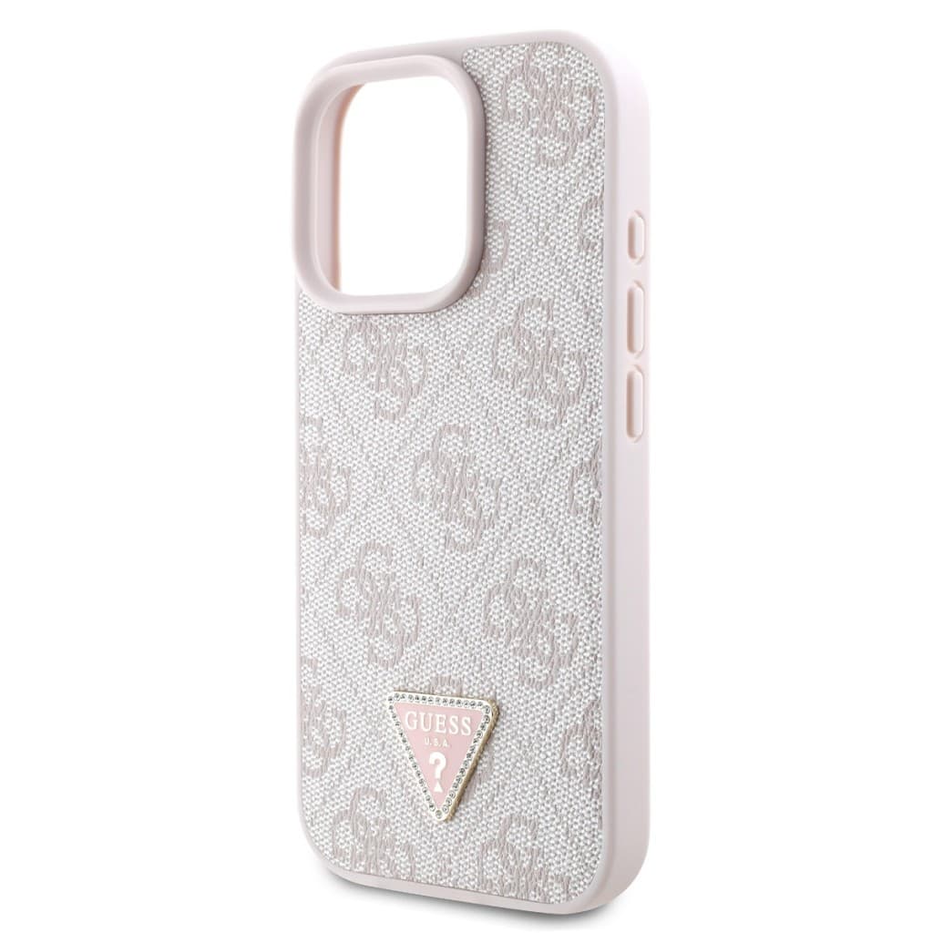 Originální zadní kryt Guess PU 4G Strass Triangle Metal Logo Zadní Kryt pro iPhone 16 Pro Max Pink - náhled 4