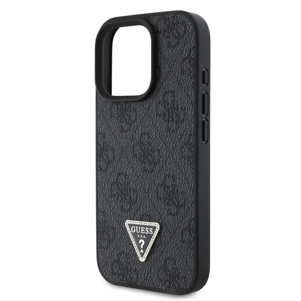 Originální zadní kryt Guess PU 4G Strass Triangle Metal Logo pro iPhone 16 Pro Black - náhled 4