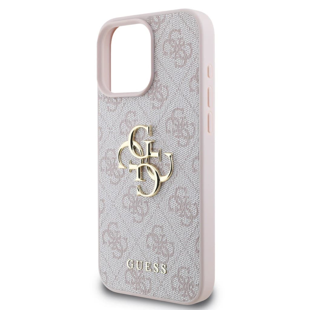 Originální zadní kryt Guess PU 4G Metal Logo pro iPhone 16 Pro Pink - náhled 4