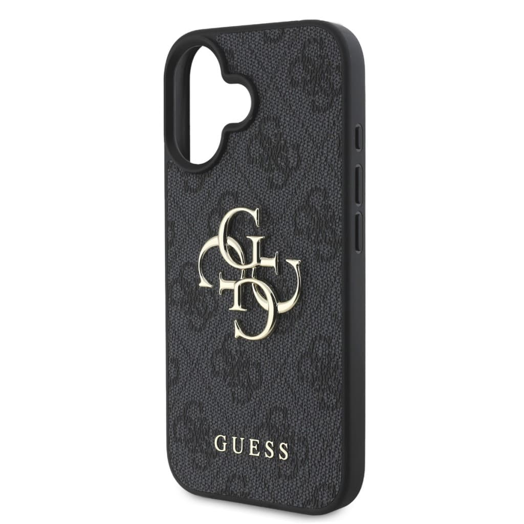 Originální zadní kryt Guess PU 4G Metal Logo pro iPhone 16 Grey - náhled 4