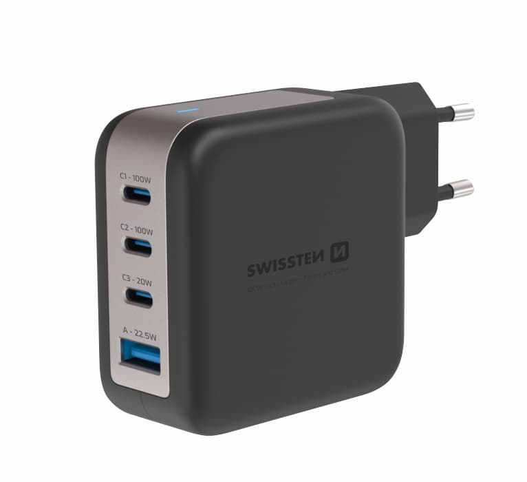 Adaptér Swissten Gan 3x USB-C 100W PD + 1x USB-A 18W QC černý - náhled 4