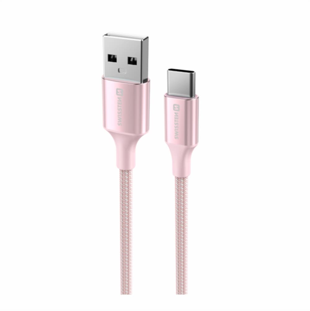 Datový kabel Swissten Textile II USB-A - USB-C 1,5 m růžový - náhled 4