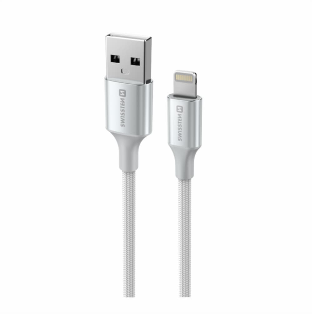 Datový kabel Swissten Textile II USB-A - Lightning 1,5 m bílý - náhled 4