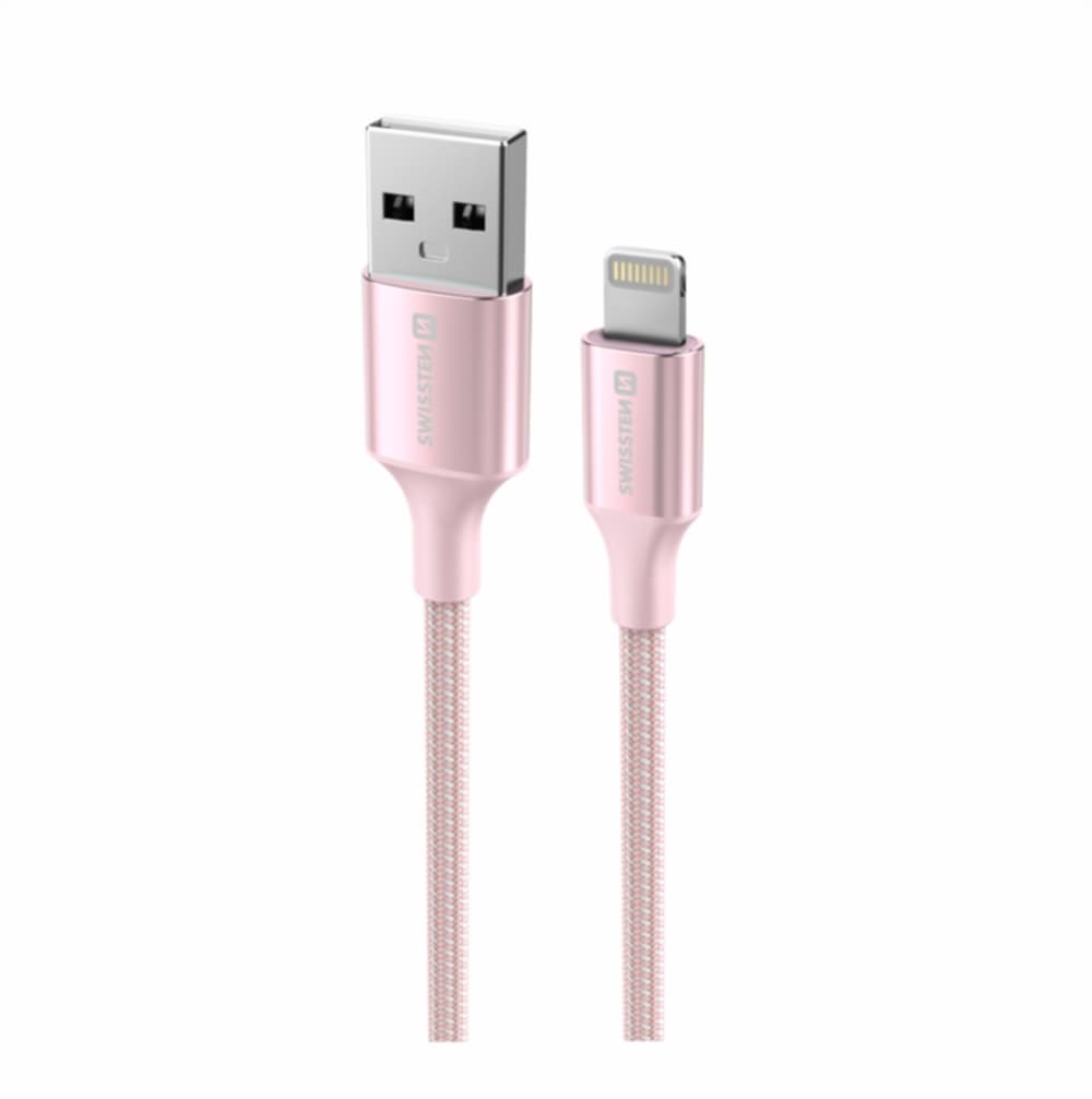 Datový kabel Swissten Textile II USB-A - lightning 1,5 m růžový - náhled 4