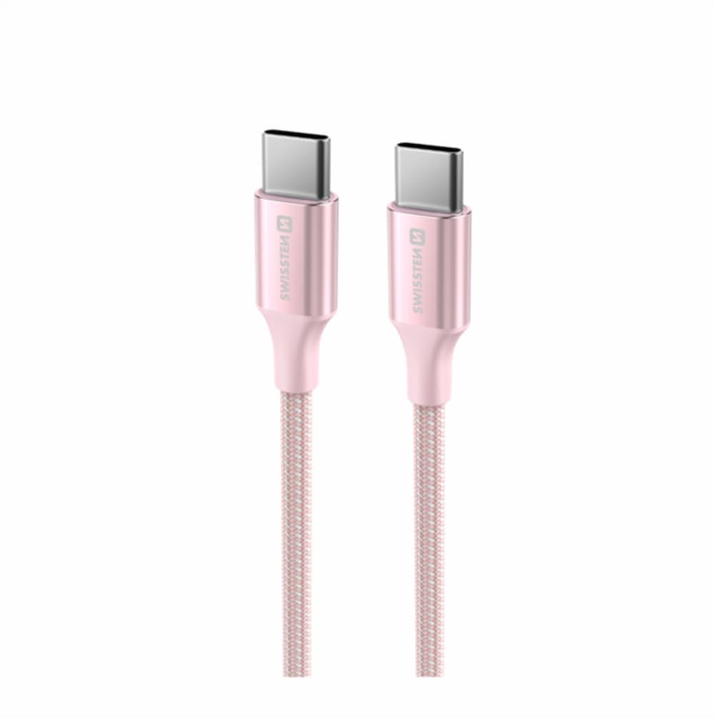 Datový kabel Swissten Textile II USB-C - USB-C 1,5 m růžový - náhled 4