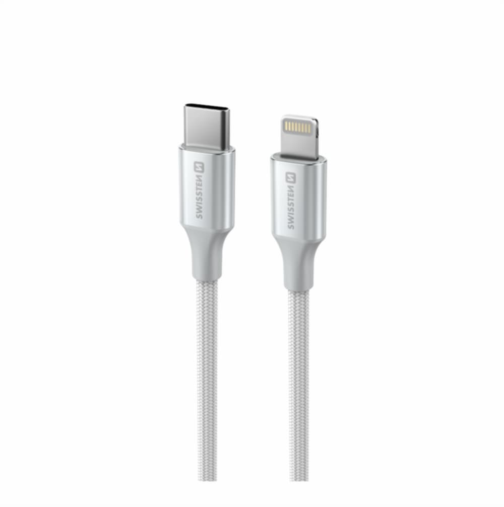Datový kabel Swissten Textile II USB-C - Lightning 1,5 m bílý - náhled 4