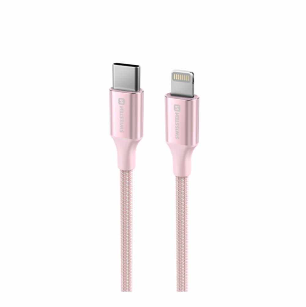 Datový kabel Swissten Textile II USB-C - Lightning 1,5 m růžový - náhled 4
