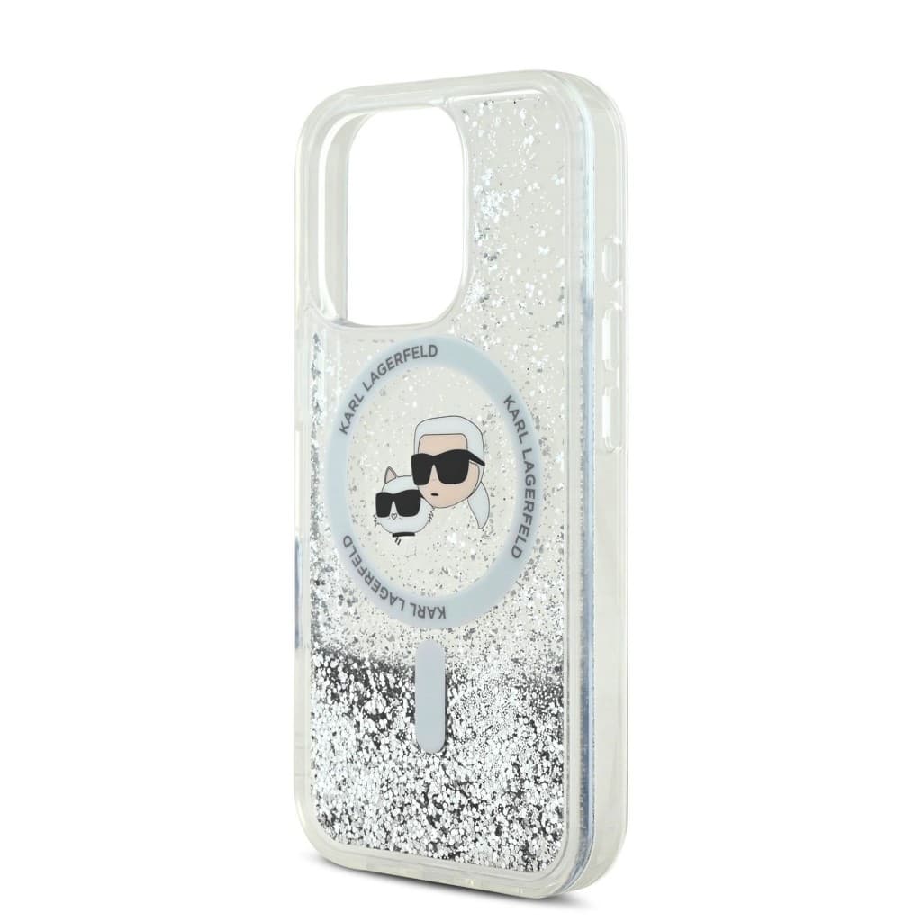 Zadní kryt Karl Lagerfeld Liquid Glitter Karl and Choupette Heads MagSafe pro iPhone 16 Pro Max Transparent - náhled 4