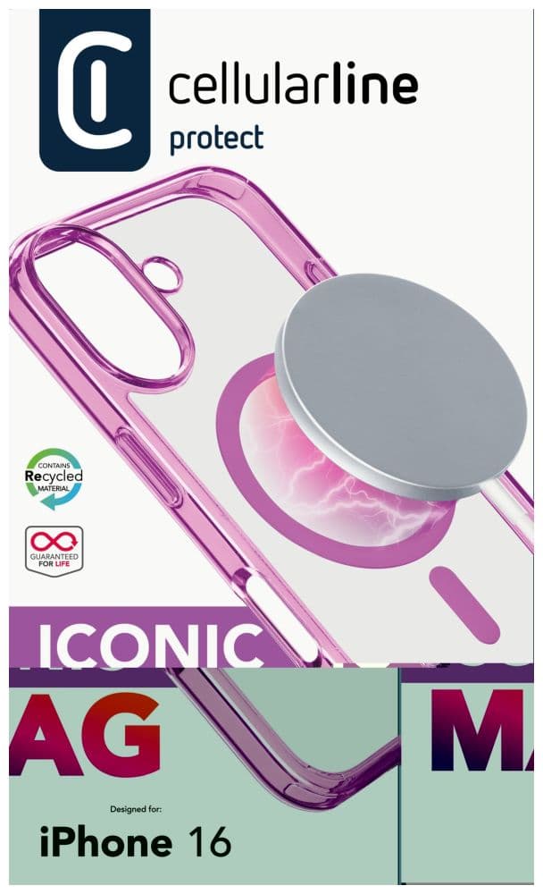 Zadní kryt Cellularline Iconic Mag s podporou Magsafe pro Apple iPhone 16, čirý / růžový - náhled 4