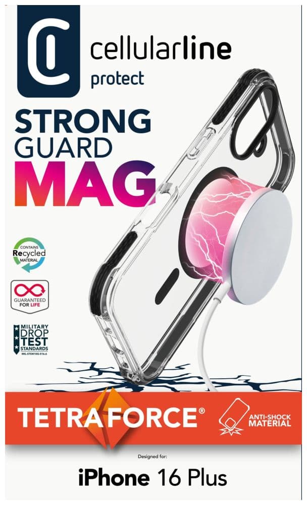Ochranný kryt Cellularline Tetra Force Strong Guard Mag s podporou Magsafe pro Apple iPhone 16 Plus, transparentní - náhled 4