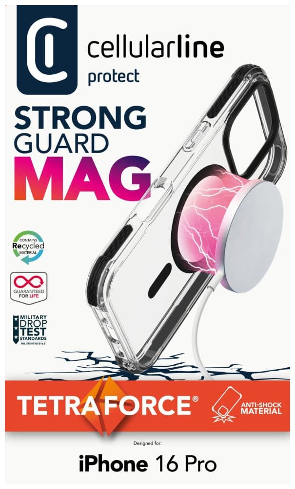 Ochranný kryt Cellularline Tetra Force Strong Guard Mag s podporou Magsafe pro Apple iPhone 16 Pro, transparentní - náhled 4