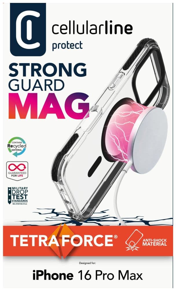 Ochranný kryt Cellularline Tetra Force Strong Guard Mag s podporou Magsafe pro Apple iPhone 16 Pro Max, transparentní - náhled 4