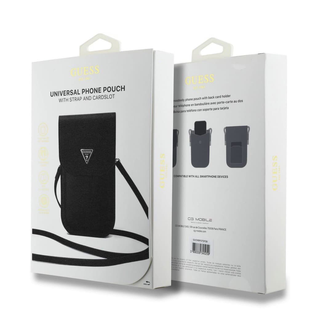 Kabelka na mobil Guess PU Grained Triangle Logo Black - náhled 4