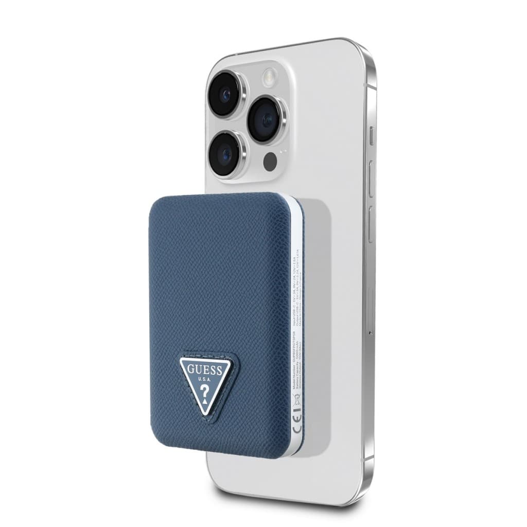 Powerbanka Guess PU Grained Triangle Logo MagSafe 5000mAh Blue - náhled 4