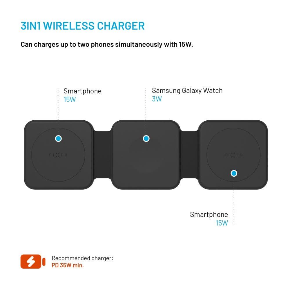 Bezdrátová skládací nabíječka 3v1 FIXED Flex pro Samsung, 15W+3W+15W, černá - náhled 4