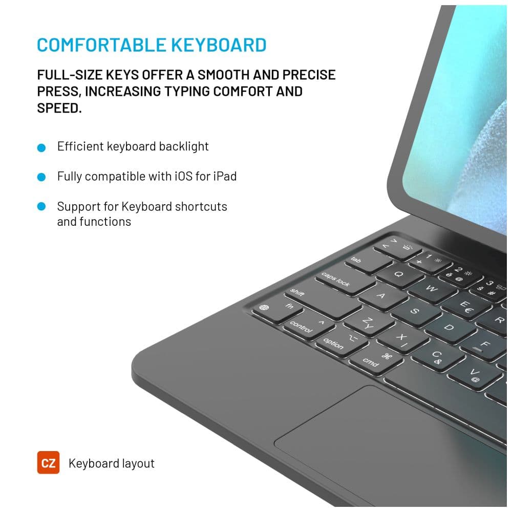 Pouzdro s bezdrátovou klávesnicí s magnetickým uchycením FIXED Typee pro Apple iPad Pro 11" M4 2024, CZ, černé - náhled 4