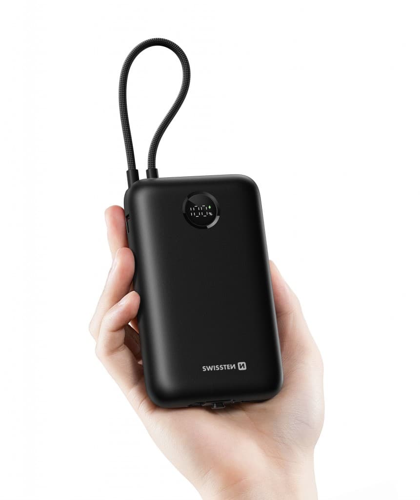 Powerbank Swissten Voltbox 20000 mAh s integrovanými kabely USB-C a Lightning 35W černá - náhled 4
