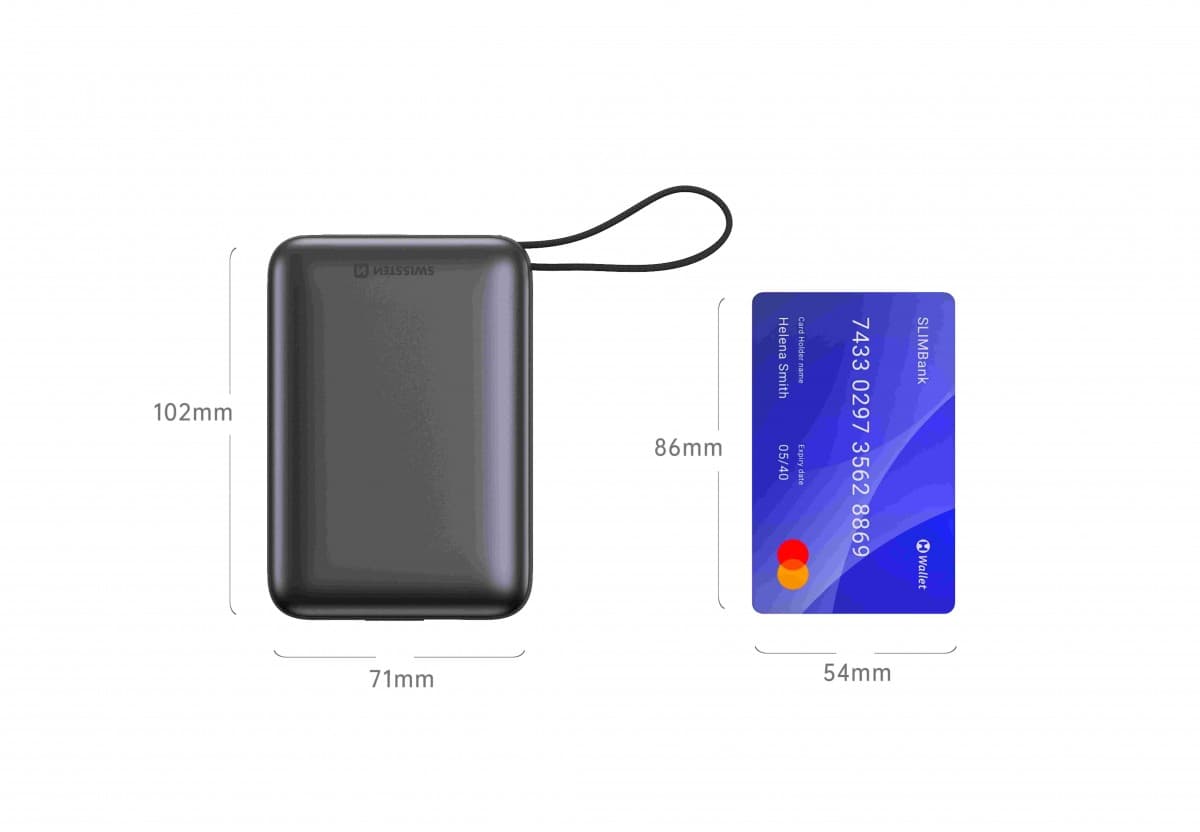 Powerbank Swissten 20000 mAh s integrovanými kabely USB-C a Lightning vesmírně stříbrná - náhled 4