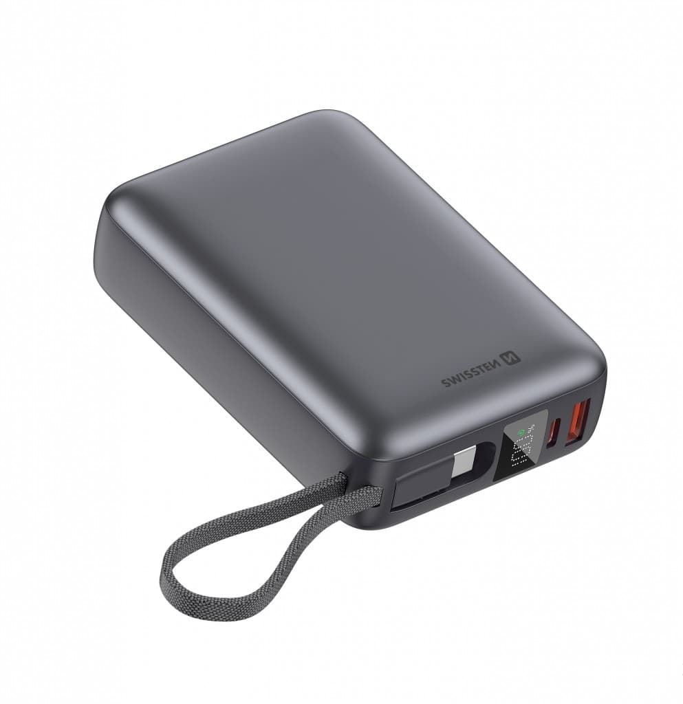 Powerbank Swissten 20000 mAh 45W s integrovaným kabelem USB-C vesmírně stříbrná - náhled 4