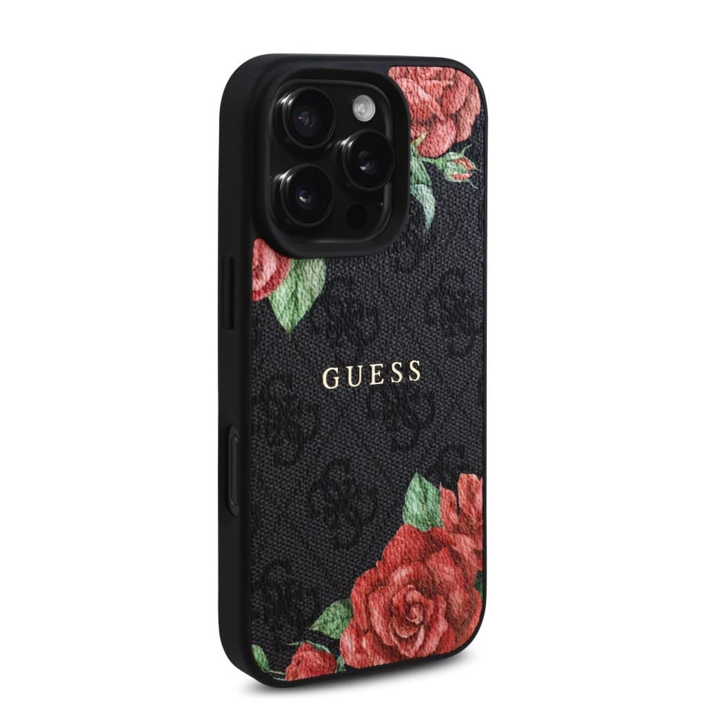 Zadní kryt Guess PU Leather 4G Roses MagSafe pro iPhone 16 Pro Black - náhled 4