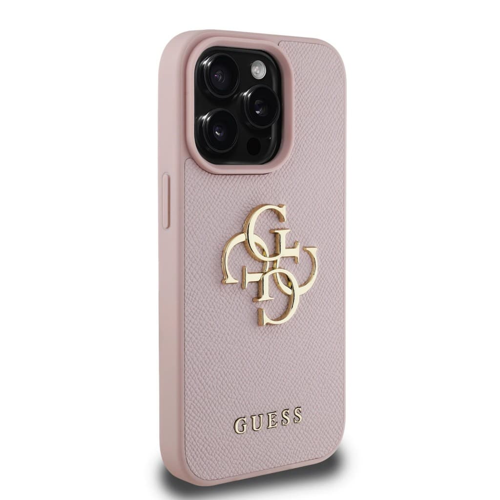 Zadní kryt Guess PU Grained 4G Metal Logo  pro iPhone 15 Pro Max Pink - náhled 4