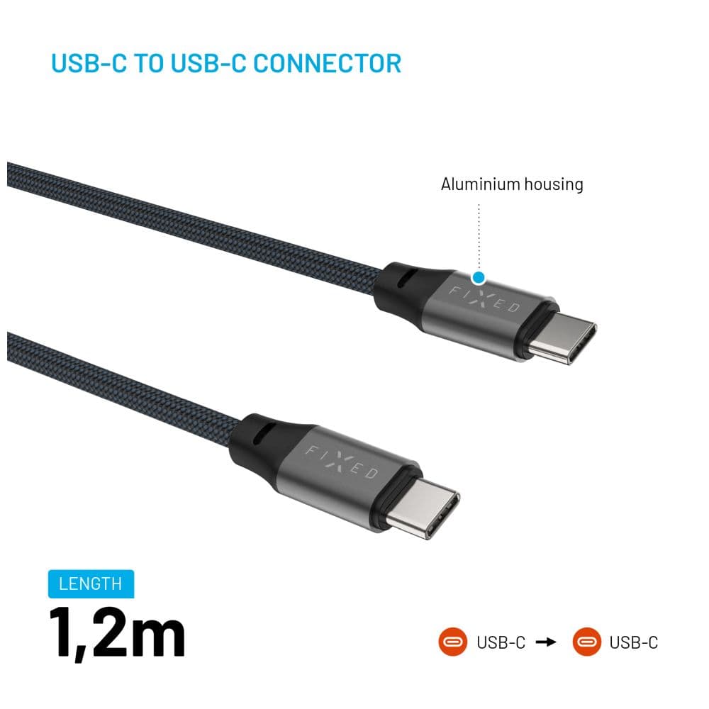Magnetický nabíjecí a datový opletený kabel FIXED s konektory USB-C-USB-C a podporou PD, 1.2m, USB 2.0, 240W, šedý - náhled 4