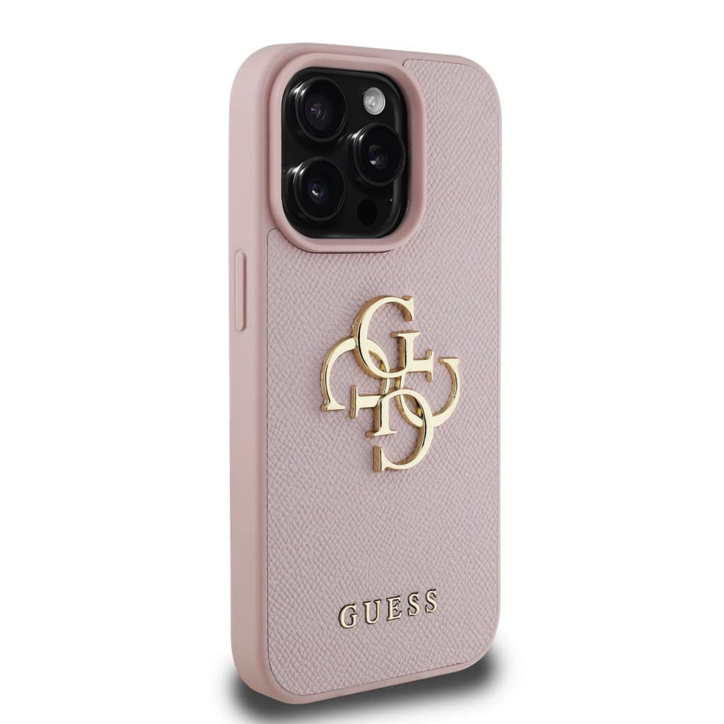 Zadní kryt Guess PU Grained 4G Metal Logo pro iPhone 15 Pro Pink - náhled 4
