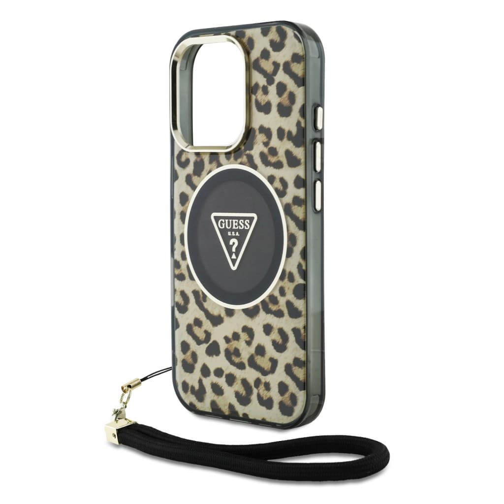 Zadní kryt Guess IML Leopard Triangle Logo Strap MagSafe pro iPhone 16 Pro Brown - náhled 4