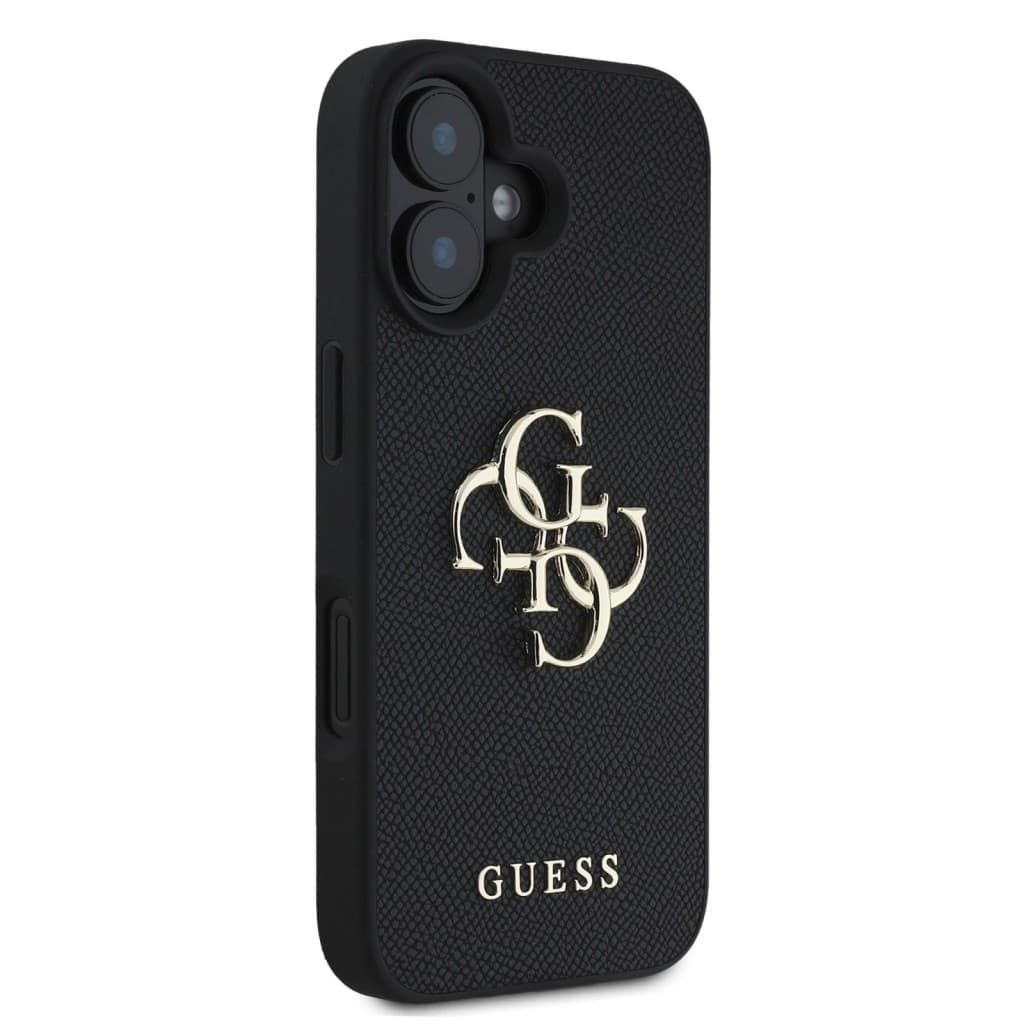 Zadní kryt Guess PU Grained 4G Metal Logo pro iPhone 16 Black - náhled 4