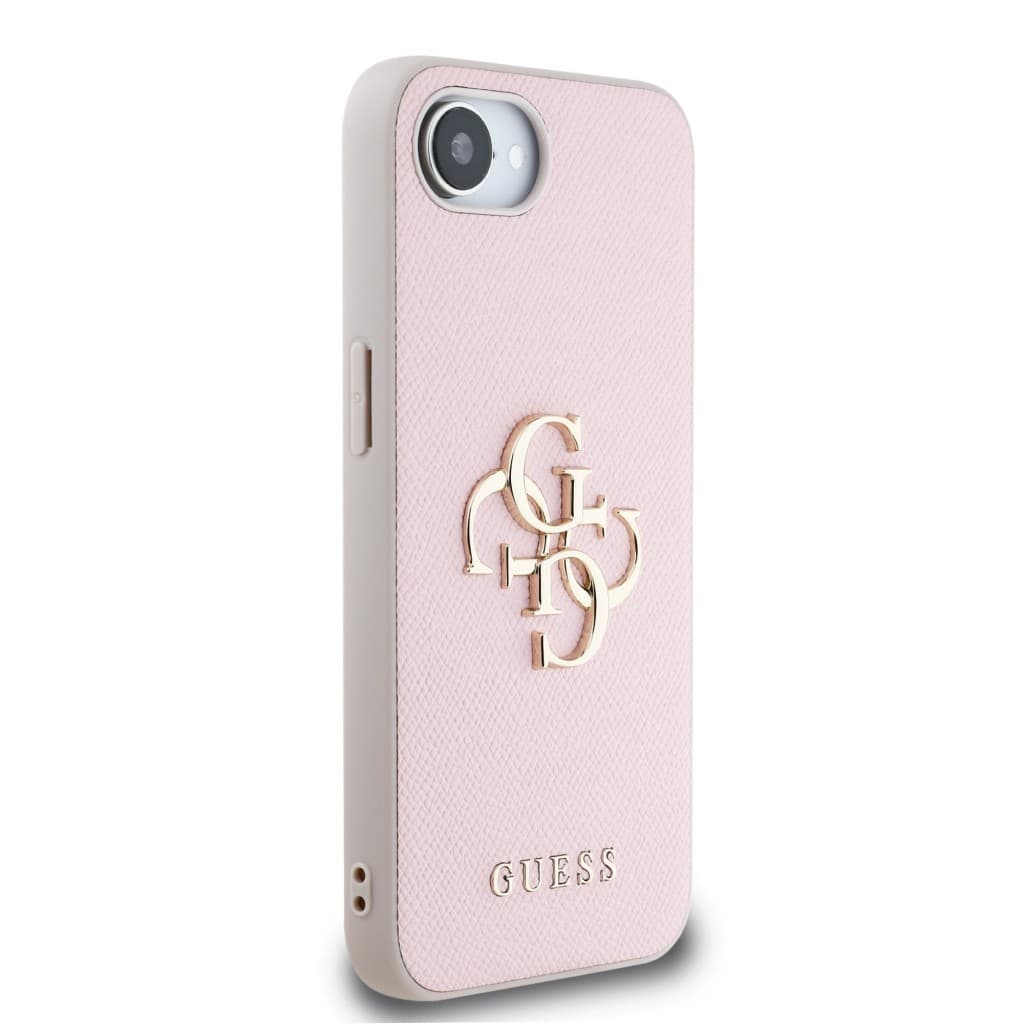 Zadní kryt Guess PU Grained 4G Metal Logo pro iPhone 16e Pink - náhled 4