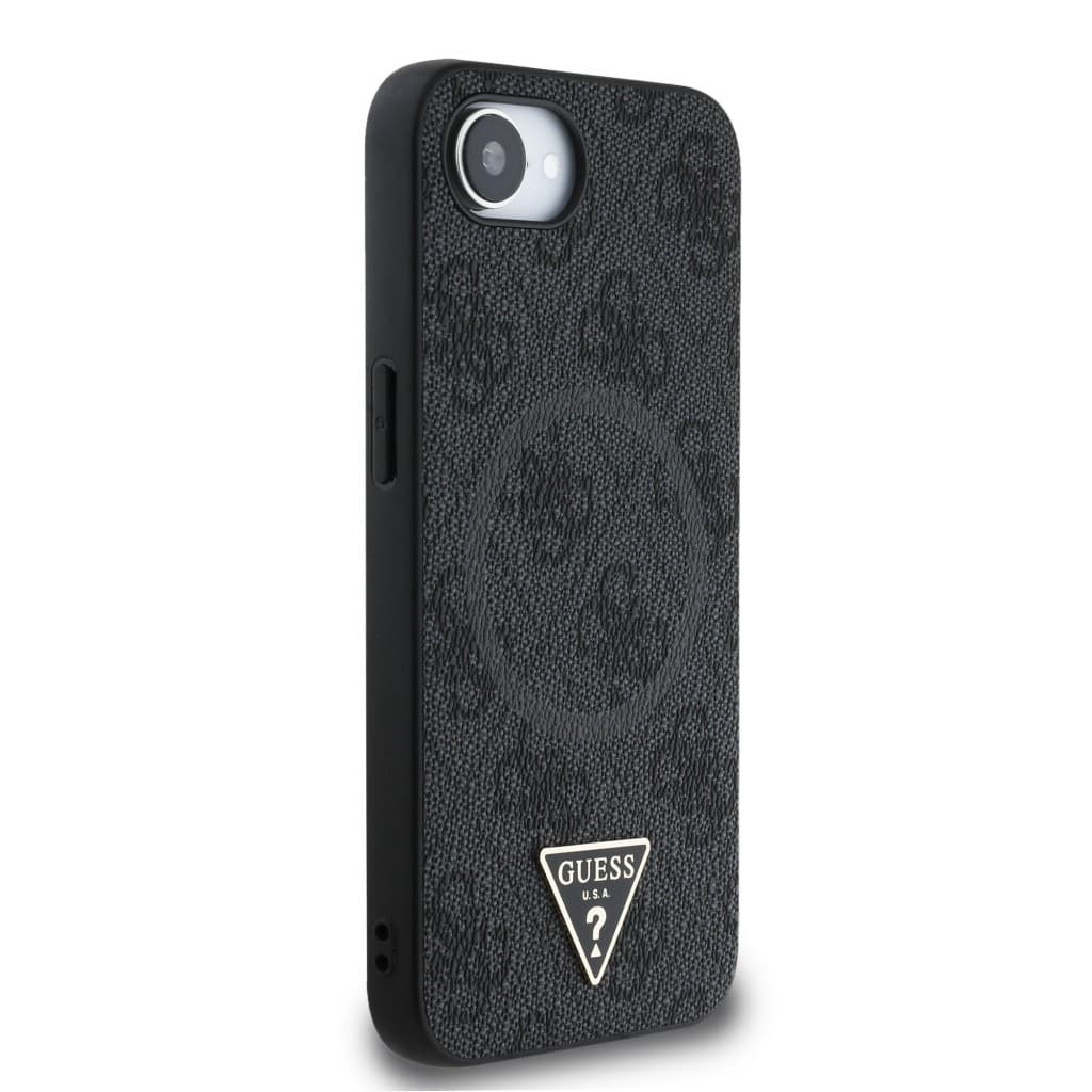 Zadní kryt Guess PU 4G Strass Triangle Metal Logo pro iPhone 16e Black - náhled 4