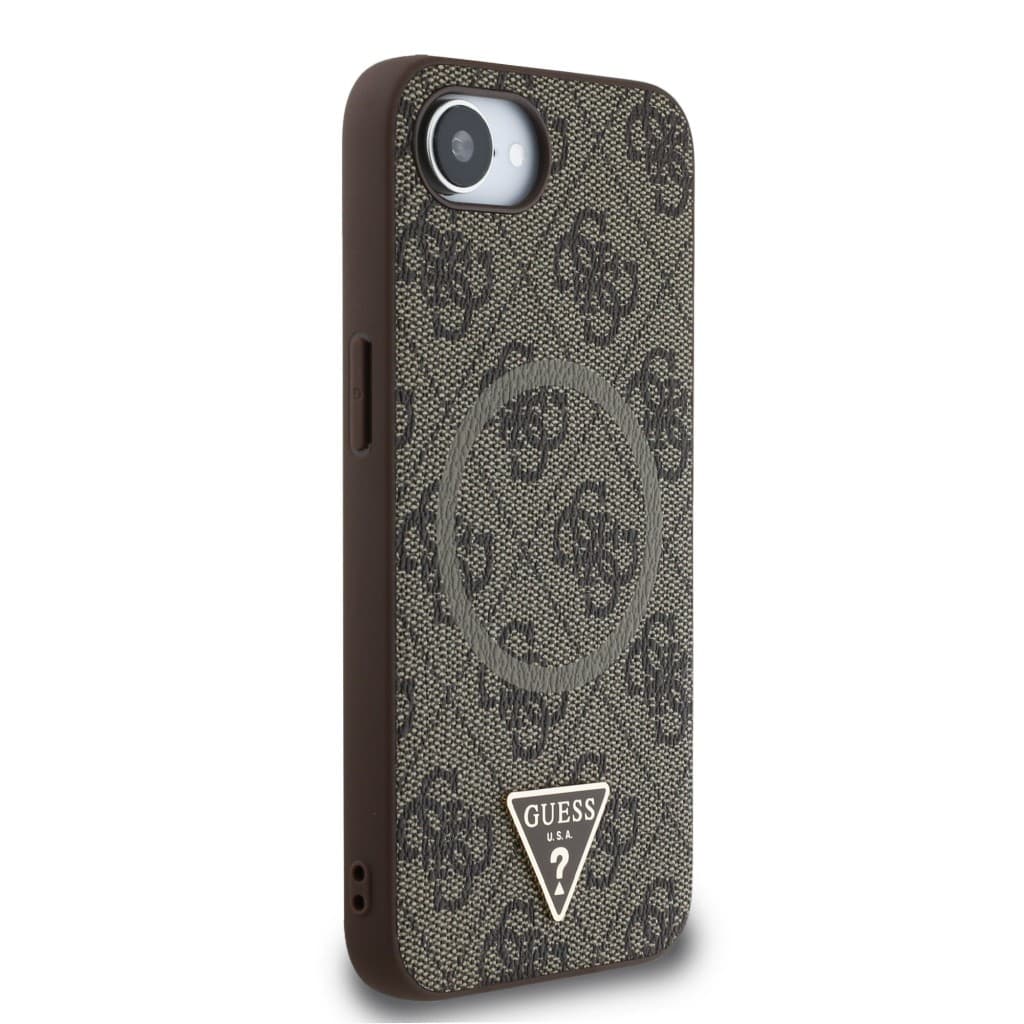 Zadní kryt Guess PU 4G Strass Triangle Metal Logo pro iPhone 16e Brown - náhled 4