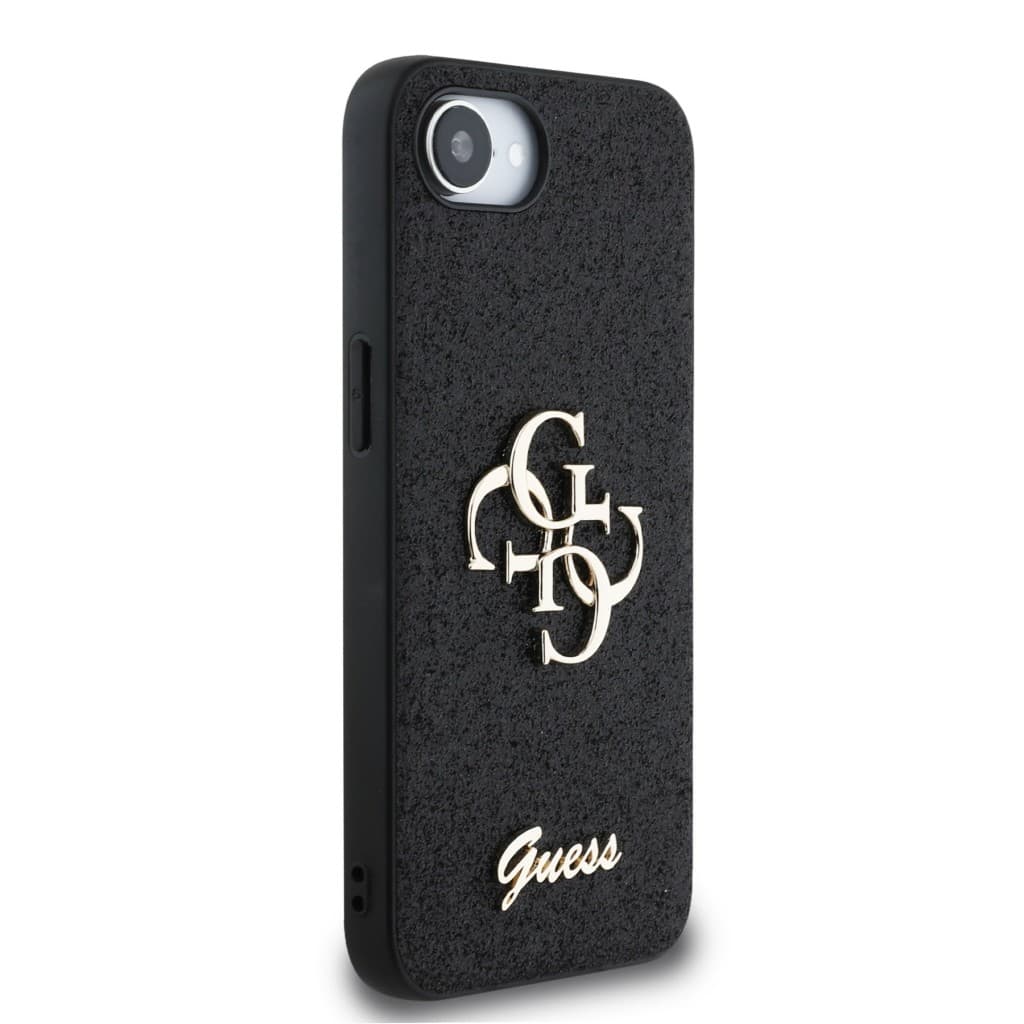 Zadní kryt Guess PU Fixed Glitter 4G Metal Logo pro iPhone 16e Black - náhled 4