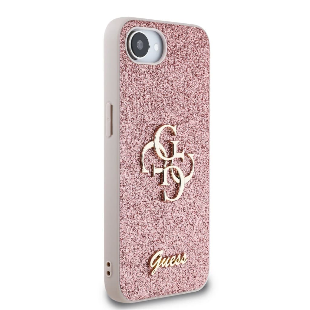 Zadní kryt Guess PU Fixed Glitter 4G Metal Logo pro iPhone 16e Pink - náhled 4