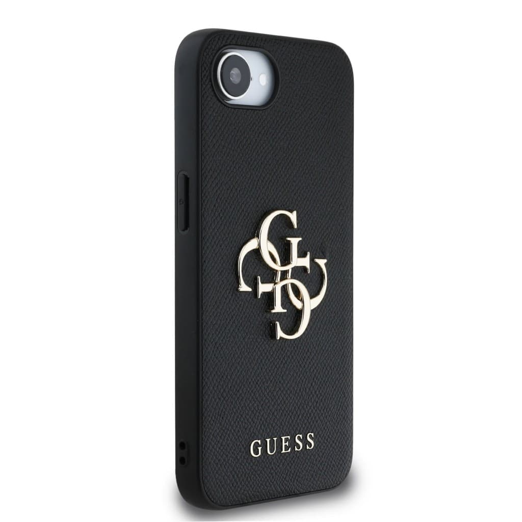 Zadní kryt Guess PU Grained 4G Metal Logo pro iPhone 16e Black - náhled 4