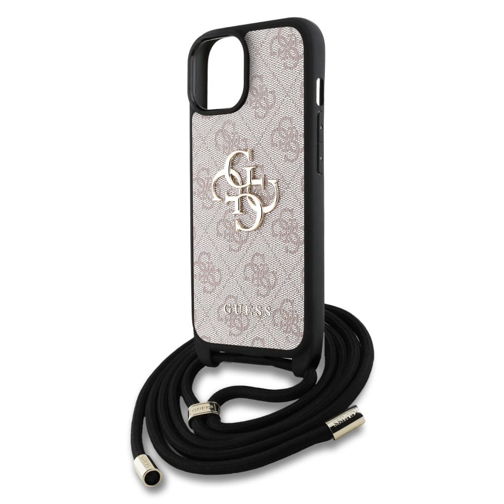 Zadní kryt Guess PU 4G Metal Logo Crossbody Popruh pro iPhone 15 Pink - náhled 4