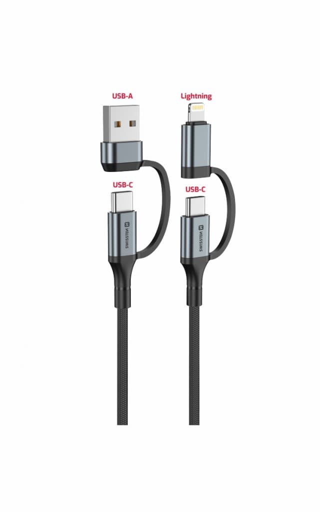 Datový kabel Swissten 4v1 3A 1,5 m černý - náhled 4