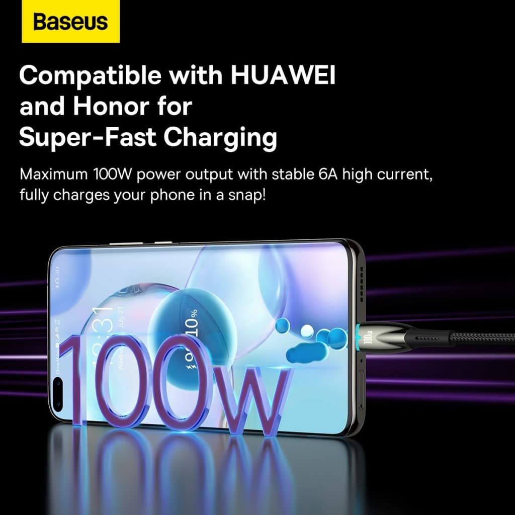 Datový kabel Baseus Glimmer Series Fast Charging USB-A - USB-C 100W 1m Black - náhled 4
