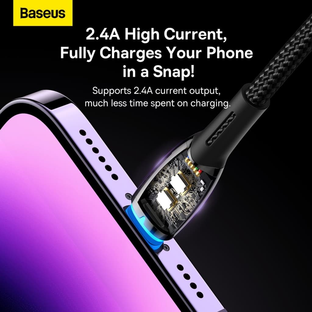 Datový kabel Baseus Glimmer Series Fast Charging USB-A - Lightning 2.4A 2m Black - náhled 4