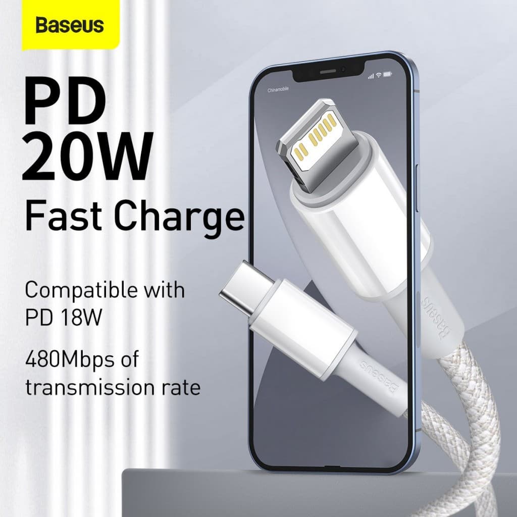 Datový kabel Baseus High Density Braided Series Fast Charging USB-C - Lightning 20W 1m White - náhled 4