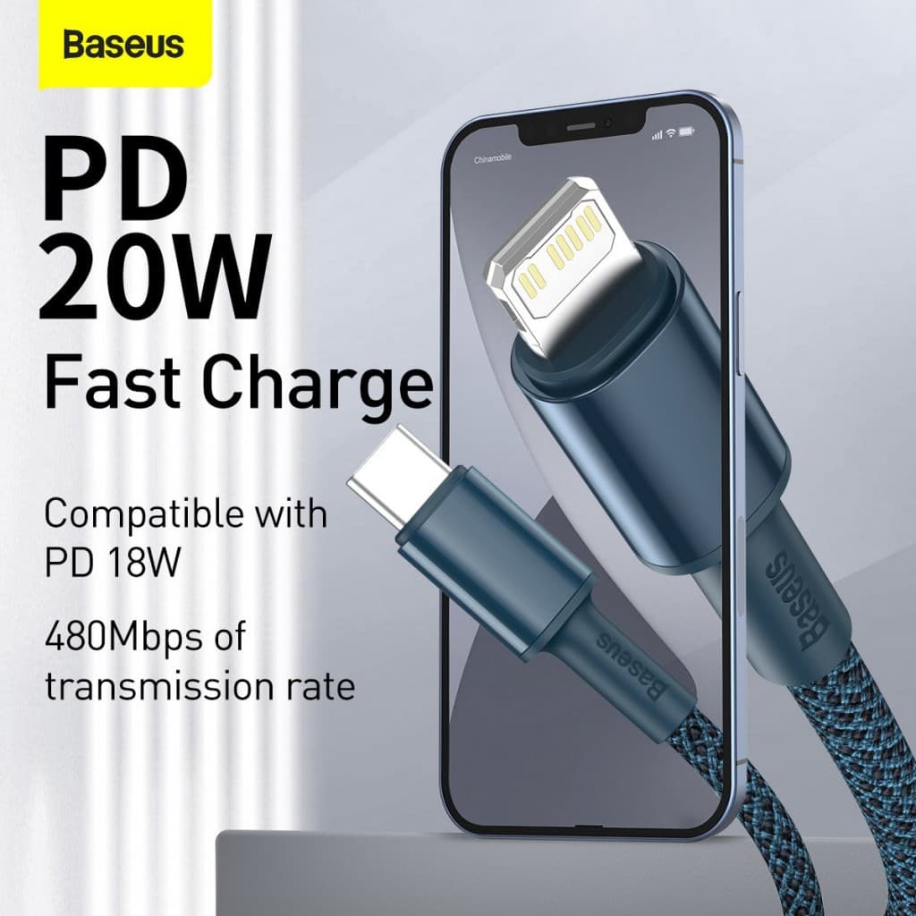 Datový kabel Baseus High Density Braided Series Fast Charging USB-C - Lightning 20W 2m Blue - náhled 4