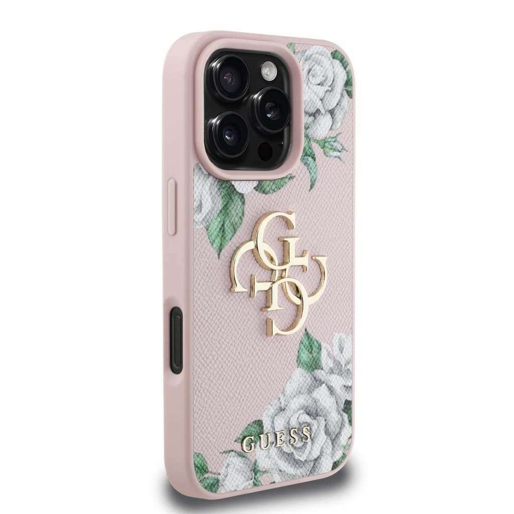 Zadní kryt Guess PU Grained Roses 4G Metal Logo pro iPhone 16 Pro Pink - náhled 4
