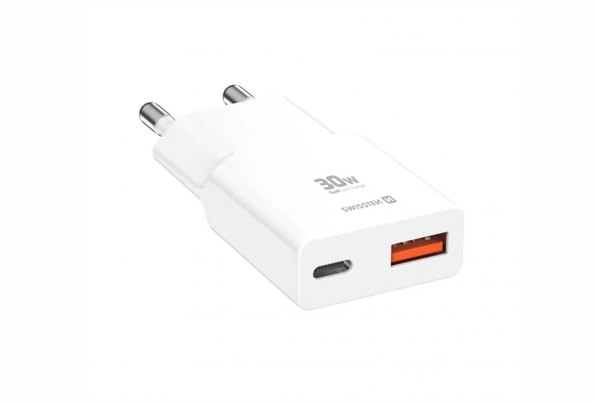 Adaptér Swissten GAN USB-C + USB-A 30W tenký bílý - náhled 4