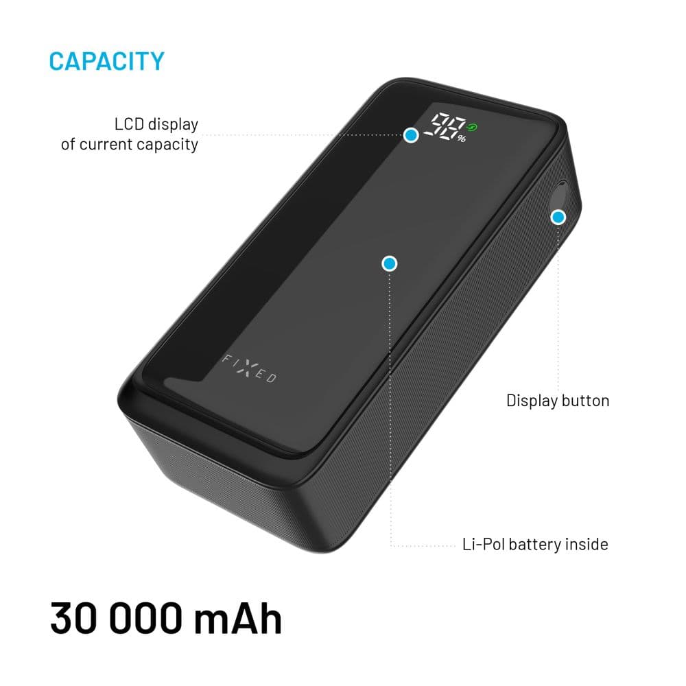 Powerbanka FIXED Zen2 30 s LCD displejem a výstupem PD 20W, 30 000 mAh, černá - náhled 4