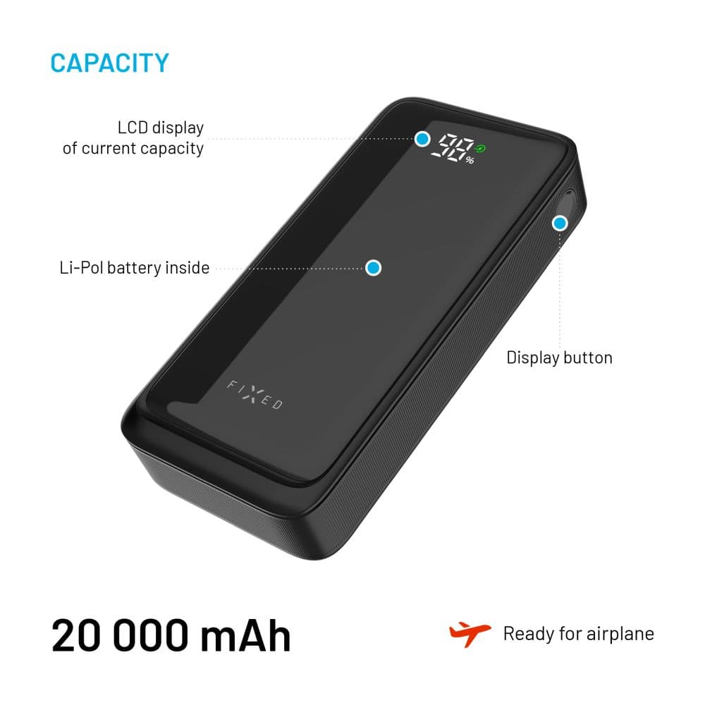 Powerbanka FIXED Zen2 20 s LCD displejem a výstupem PD 20W, 20 000 mAh, černá - náhled 4