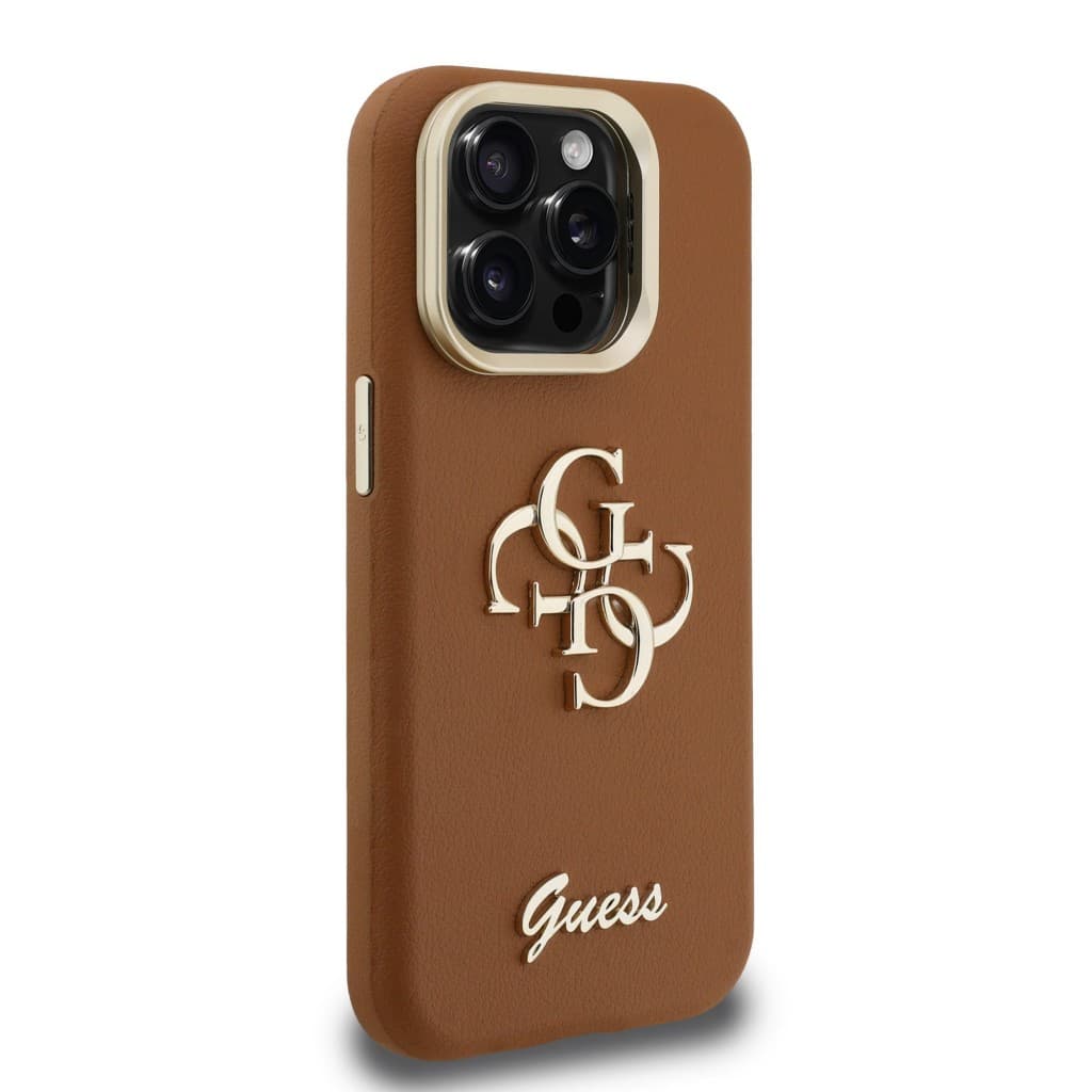 Zadní kryt Guess PU Grained 4G Logo Stand Camera Frame pro iPhone 15 Pro Max Brown - náhled 4