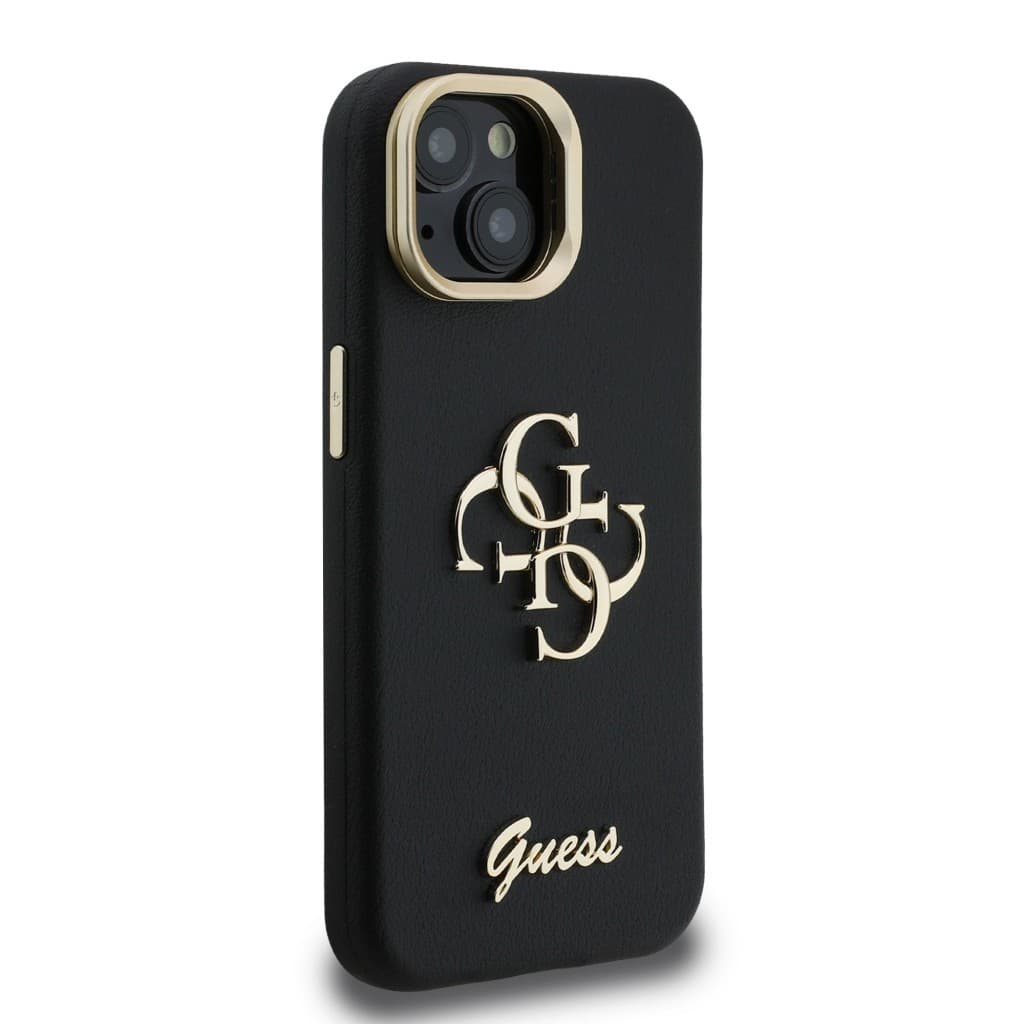 Zadní kryt Guess PU Grained 4G Logo Stand Camera Frame pro iPhone 15 Black - náhled 4